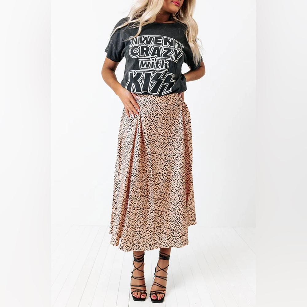 Plus Midi Skirt in Taupe Animal Print